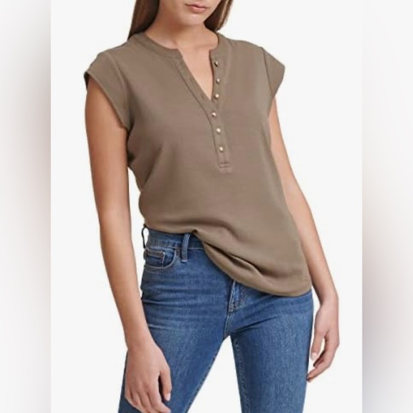 Calvin Klein Tops - CALVIN KLEIN Cap Sleeve Henley In Caper